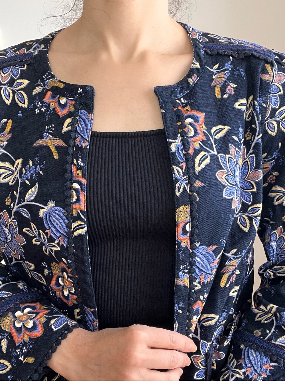 LOFT Navy Floral Embroidered Blazer - Picture 6 of 10
